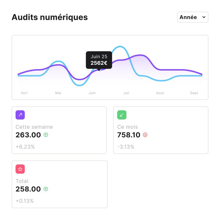 Graphique d'audit numérique détaillé illustrant les performances KPI et le retour sur investissement (ROI)