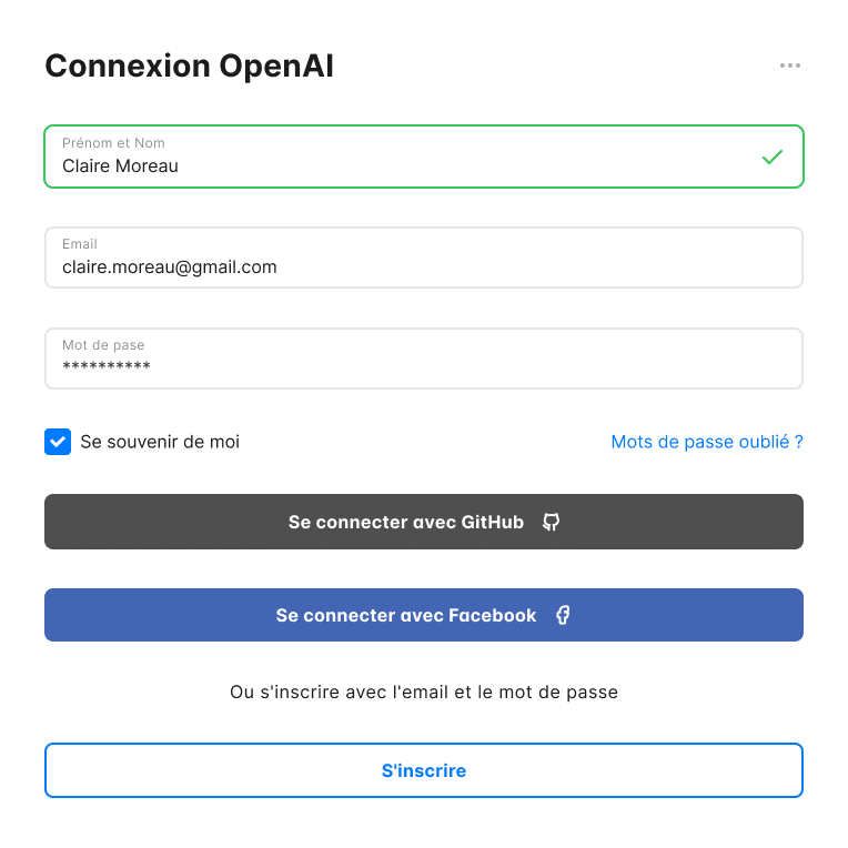 Vue de la fenêtre de connexion de ChatGPT d'OpenAI.